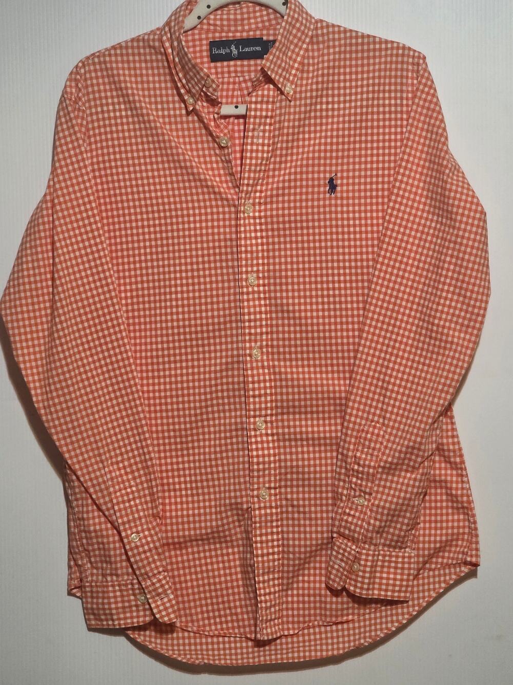 Ralph Lauren Orange White Gingham Check Long Sleeve Button Down Shirt Size S